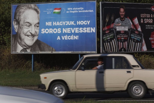 Outdoor da campanha do governo da Hungria contra o bilionrio hngaro-americano George Soros