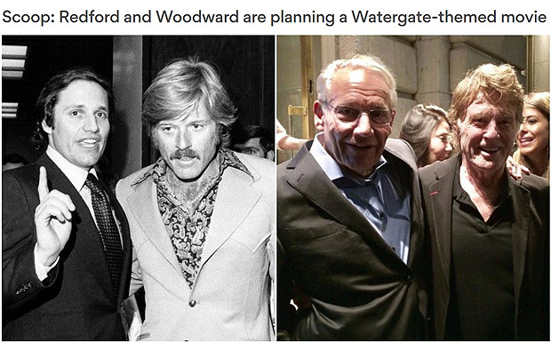 No site "Axios", o ator Robert Redford e o jornalista Bob Woodward em 1976 e hoje