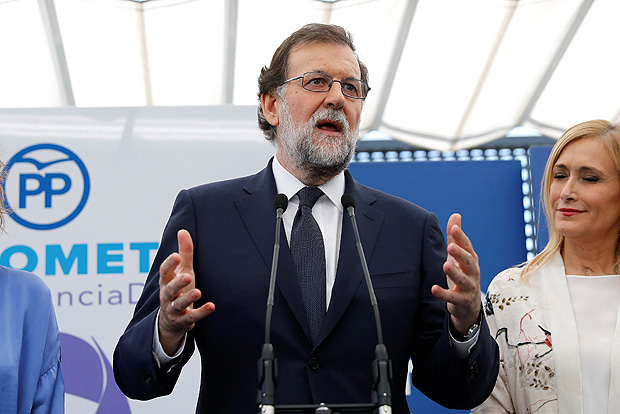 Spain's Prime Minister Mariano Rajoy speaks at a People's Party (PP) event on violence against women after testifying in the Gurtel corruption case in Madrid, Spain July 26, 2017. REUTERS/Paul Hanna ORG XMIT: PDH702