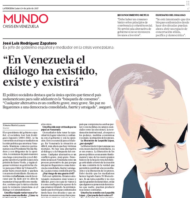 Pgina do jornal chileno "La Tercera" com entrevista que a publicao diz ser falsa