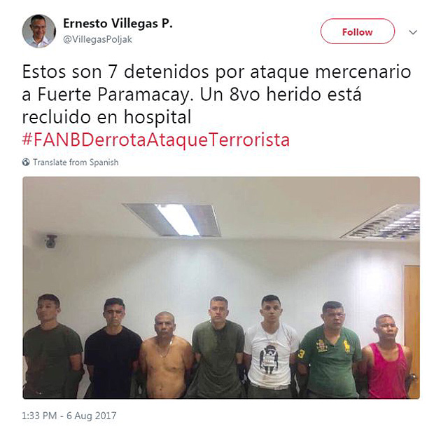 Caguaripano no aparece em imagem compartilhada no Twitter pelo ministro da Informao venezuelano 