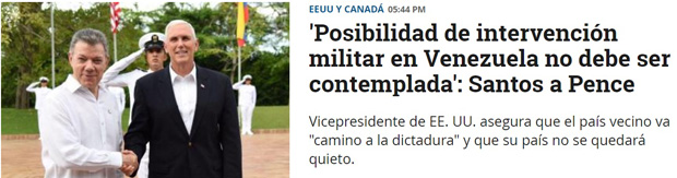 O jornal 'El Tiempo' d manchete para a resistncia do presidente colombiano a uma interveno militar dos EUA