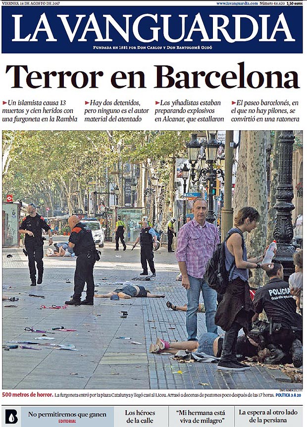 Capa da edio de sexta (18) do principal jornal de Barcelona 