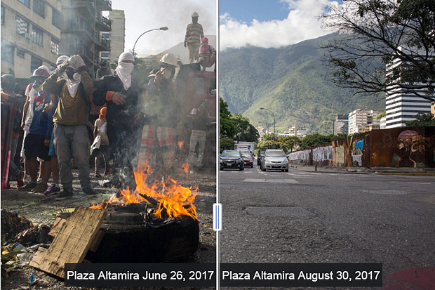 No 'Wall Street Journal', fotos em datas diferentes ilustram o fim dos protestos na Venezuela