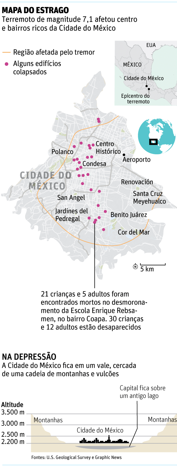 Mapa do estrago - terremoto na cidade do Mxico