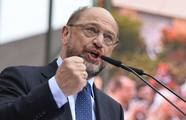 Martin Schulz, líder do Partido Social Democrata e candidato a chanceler da Alemanha, discursa em comício em Boeblingen