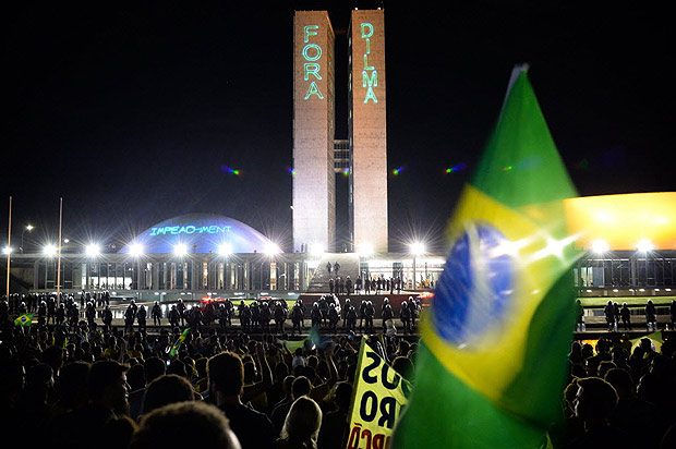 Demonstrators outside the National Congress protest against President Rousseff and in support of Judge Sergio Moro