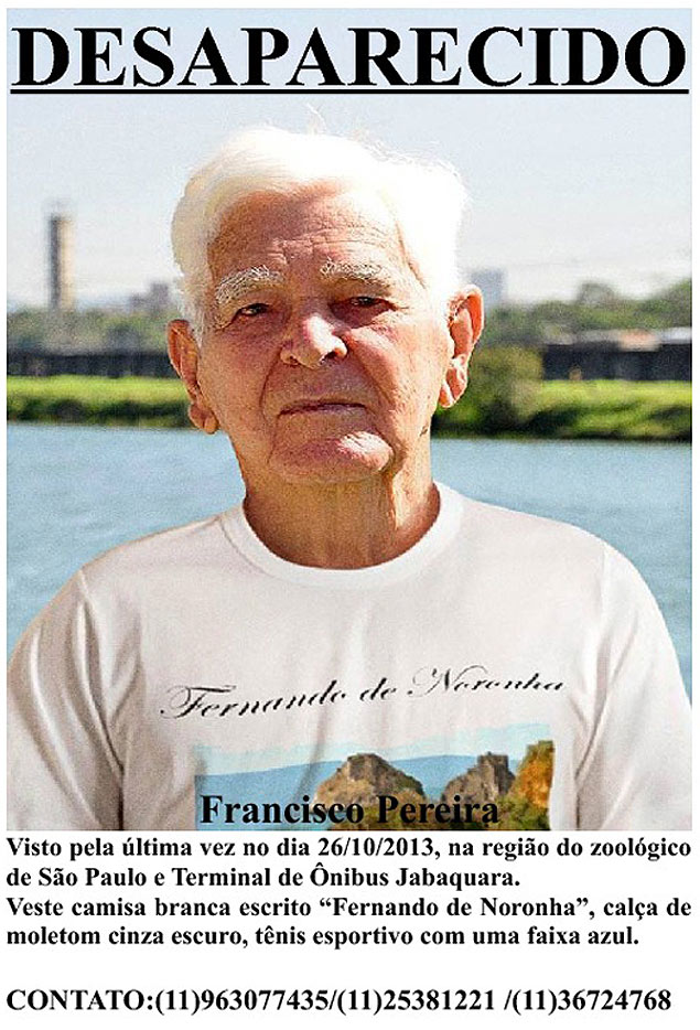 Francisco Pereira, 95, desaparecido desde o dia 26 de outubro