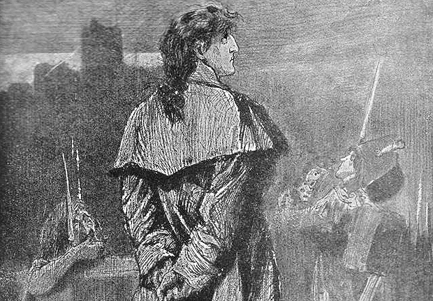 "O personagem Sydney Carton prestes a ser guilhotinado, na ilustrao de Harry Furniss para o romance de Dickens"http://www.victorianweb.org/art/illustration/furniss/91.html