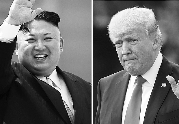 FILE - This combination of photos show North Korean leader Kim Jong Un on April 15, 2017, in Pyongyang, North Korea, left, and U.S. President Donald Trump in Washington on April 29, 2017. A dictator stands on the verge of possessing nuclear missiles that threaten U.S. shores. A worried world ponders airstrikes and sanctions. (AP Photo/Wong Maye-E, Pablo Martinez Monsivais, Files) ORG XMIT: SEL101