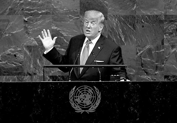 TOPSHOT - US President Donald Trump addresses the 72nd Annual UN General Assembly in New York on September 19, 2017. / AFP PHOTO / TIMOTHY A. CLARY ORG XMIT: TC015