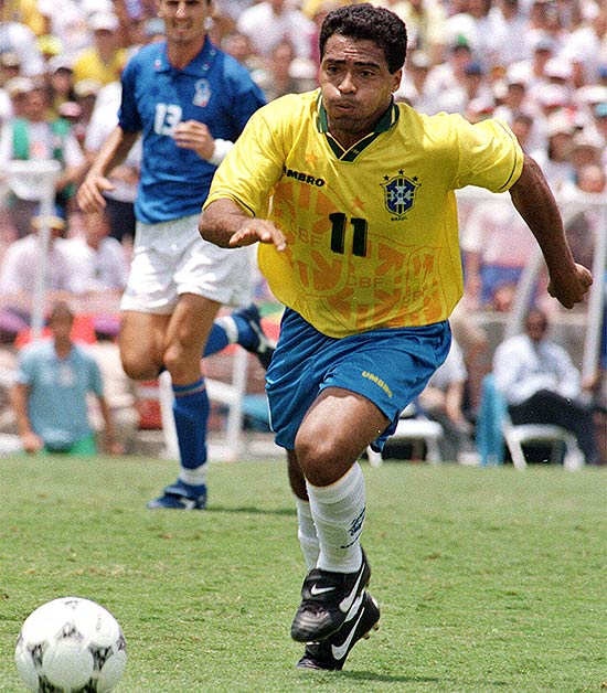 Romário, camisa 11 da seleção brasileira, durante jogo contra a Itália, na final da Copa do Mundo em 1994