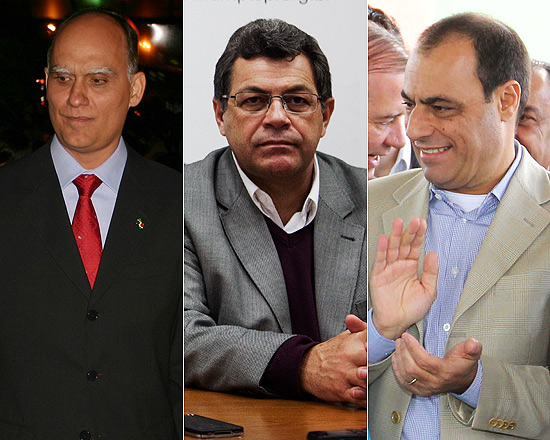 Da esquerda para direita, Joo Paulo Tavares Papa (PMDB), Emdio Pereira de Souza (PT), e Jos Auricchio Jnior (PTB) participam de debate na *Folha*