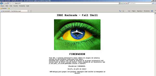 Reprodução do site do IBGE Hackeado
