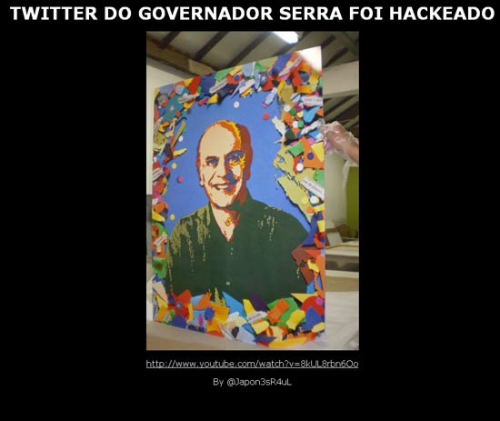 Imagem postada na internet indicando a invasão do Twitter de José Serra