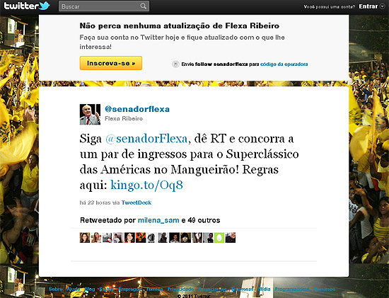 Reproduo twitter Senador Flexa Ribeiro http://twitter.com/#!/senadorflexa