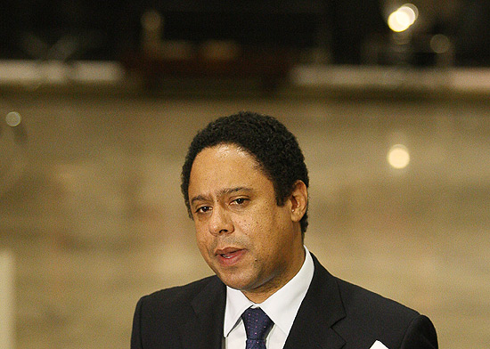 Orlando Silva durante o anúncio de sua saída em coletiva no Palácio do Planalto