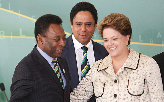 Pel, Orlando Silva e Dilma na posse do novo ministro do Esporte, Aldo Rebelo