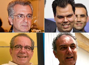 Os pré-candidatos do PSDB à prefeitura, em sentido horário: Andrea Matarazzo, Bruno Covas, Ricardo Tripoli e José Aníbal 