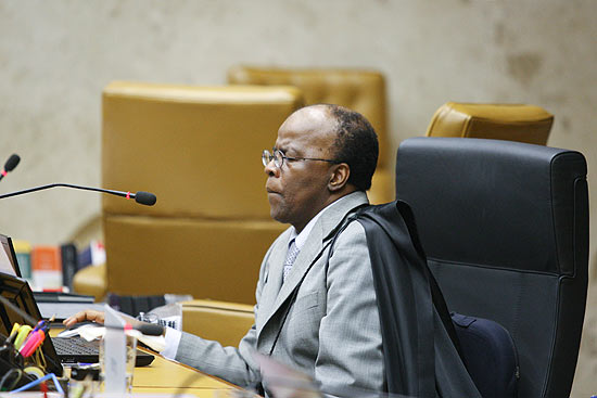 O ministro Joaquim Barbosa durante sessão do Supremo Tribunal Federal