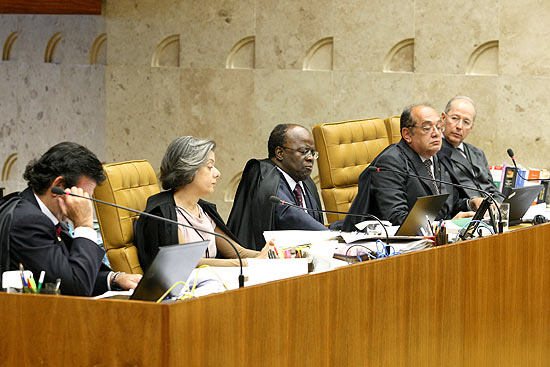Ministros no plenário do STF durante a sessão do STF que julgou ação sobre o CNJ