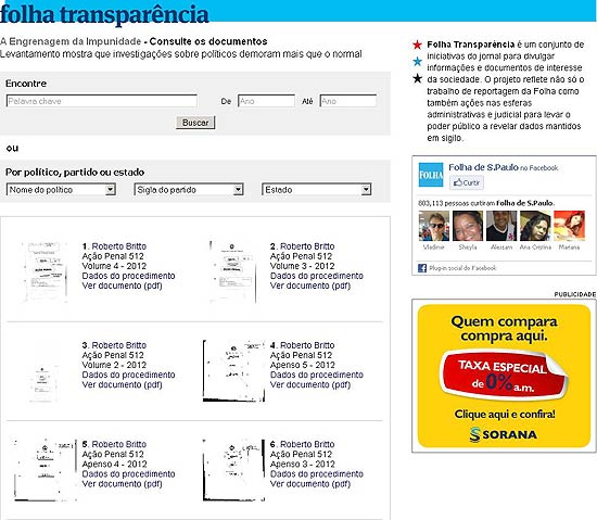 Consulte a íntegra dos processos contra políticos no "Folha Transparência" 
