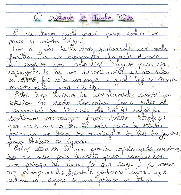 Carta escrita por Joceli à reportagem