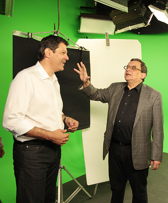Fernando Haddad e Joo Santana, nos bastidores de gravaes para TV