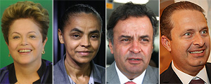 Dilma, Marina, Aécio e Campos têm páginas pró e contra na rede (Fotomontagem) Dilma, Marina, Aécio e Campos têm páginas pró e contra na rede (Fotomontagem)
