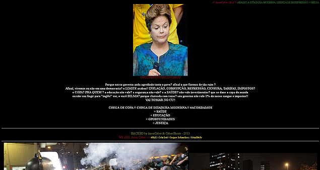 Site da Assembleia Legislativa da Bahia, que foi hackeado hoje; os invasores escreveram mensagens contra Dilma Rousseff