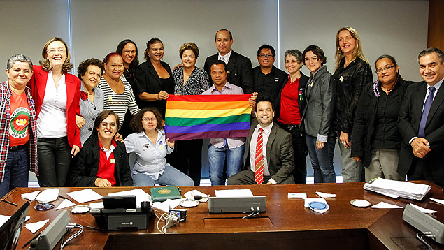 A presidente Dilma em seu primeiro encontro no Planalto com militantes da causa gay, no fim de junho