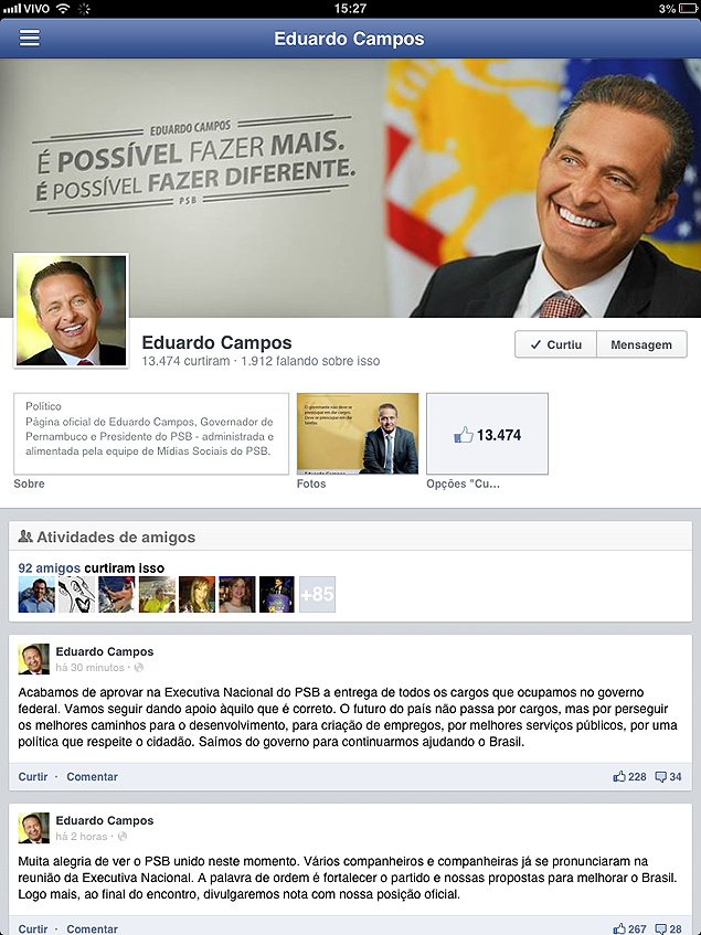 Em rede social, Eduardo Campos confirma entrega de cargos no governo federal