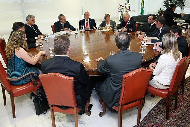 O vice-presidente da República, Michel Temer (PMDB), em reunião com prefeitos gaúchos