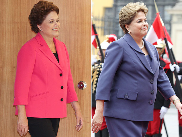 à esquerda, presidente Dilma em 2011, no primeiro ano de seu mandato, e à direita, na semana passada, com visíveis quilos a mais 