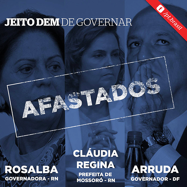 PT exibe no Facebook imagem ironizando o oposicionista DEM pelo afastamento da governadora do RN, Rosalba Ciarlini