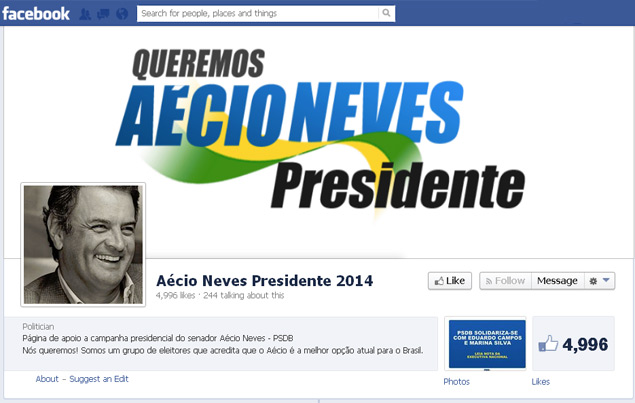 Pgina de apoio a campanha presidencial do senador Acio Neves no Facebook 