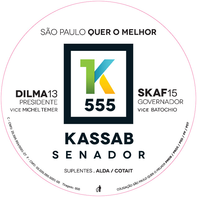 Adesivo comissionado por Kassab cita os nomes de Dilma e de Skaf