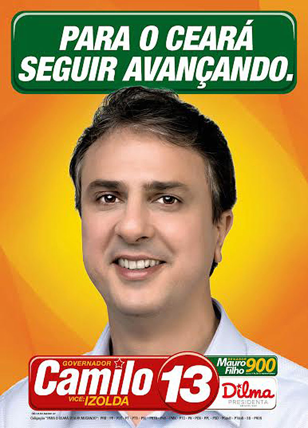 Pea publicitria de Camilo Santana, candidato do PT ao governo do Cear, com predomnio da cor amarela 