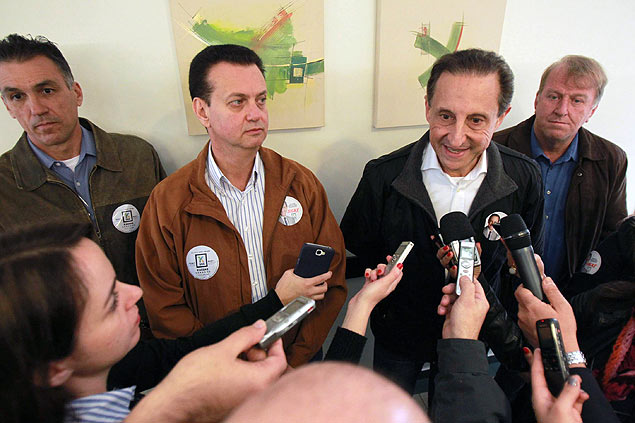 O candidato ao governo de SP, Paulo Skaff (PMDB) e o candidato ao senado, Gilberto Kassab (PSD)