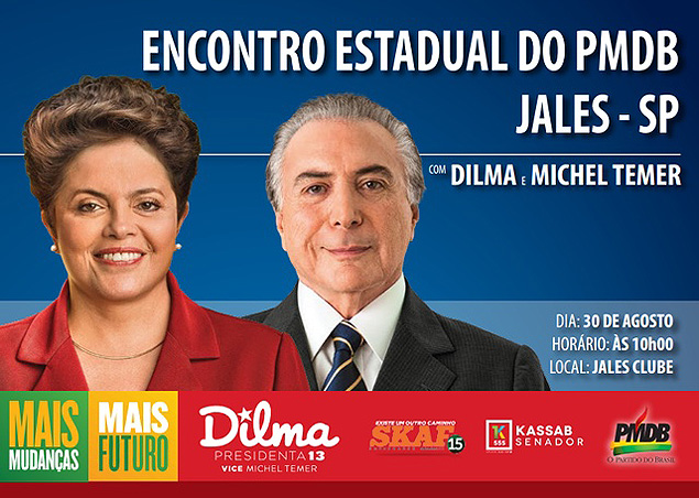 Convite distribudo pelo PMDB paulista com Dilma ao lado de Temer e sem Skaf 