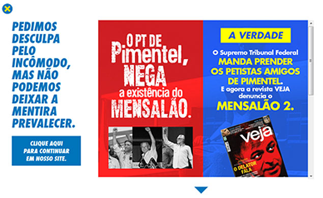 Propaganda do PSDB de Minas Gerais no site do partido
