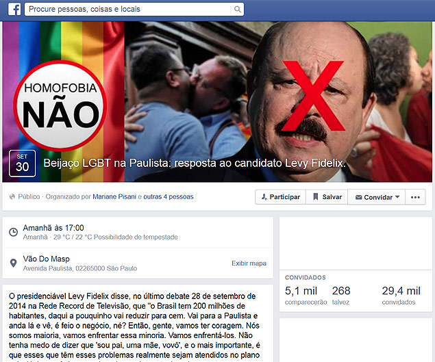 Grupo promove "Beijao" gay contra homofobia do presidencivel Levy Fidelix (PRTB)