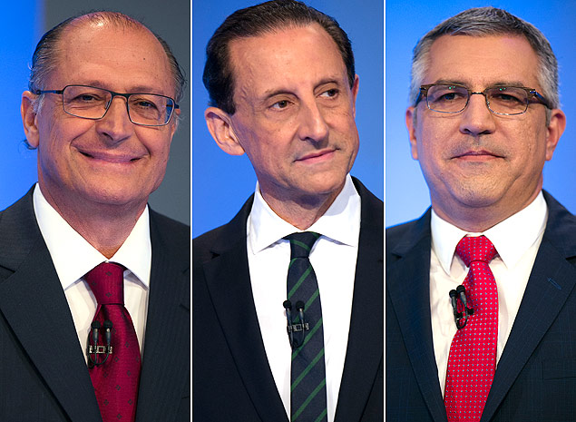 Geraldo Alckmin (PSDB), candidato  reeleio em SP, Paulo Skaf (PMDB) e Alexandre Padilha (PT)