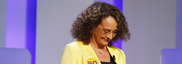 Luciana Genro (PSOL), ento candidata  Presidncia, em debate durante as eleies