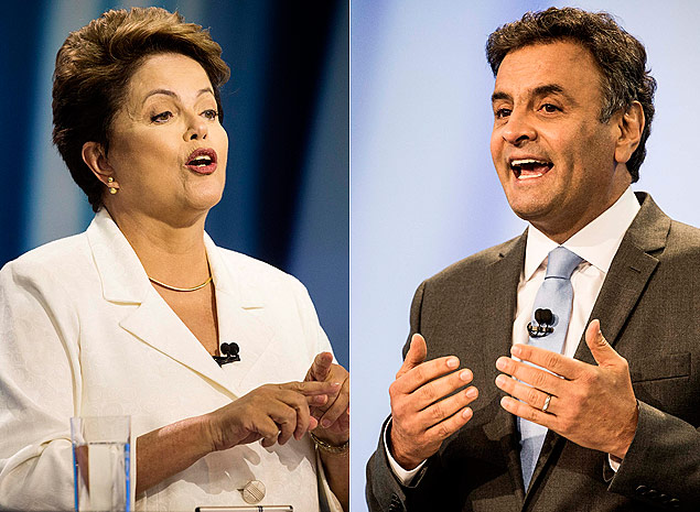Dilma Rousseff e Acio Neves durante debate na TV Record