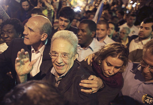 O ex-presidente Fernando Henrique Cardoso durante ato de apoio a Acio, na zona oeste de So Paulo