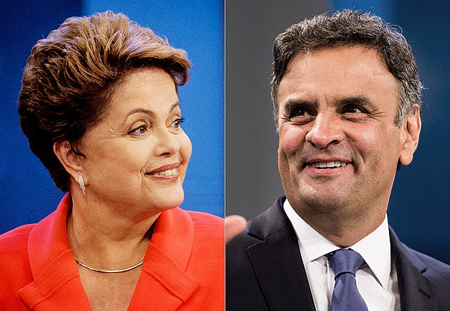 Dilma Rousseff (PT) e Aécio Neves (PSDB) durante o último debate do 2º turno, na Globo