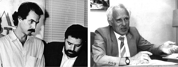 Aloizio Mercadante ao lado de Lula na sede do PT, em 1990, e Jos Goldemberg em 1986, quando era reitor da USP; ambos foram monitorados