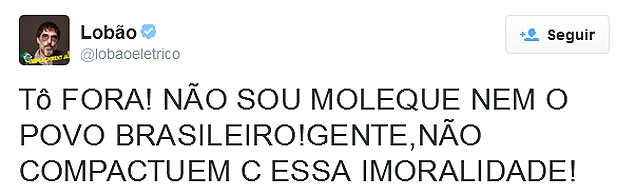 Twitter de Lobo sobre o protesto contra a presidente Dilma Rousseff