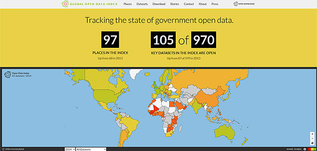 Mapa do mundo ilustra o nvel de transparncia de dados